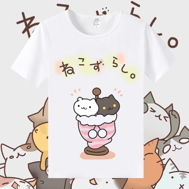 【Kectios™】【預售7天】貓咪短袖庭院動漫貓咪可愛日系印花T恤男女學生班服