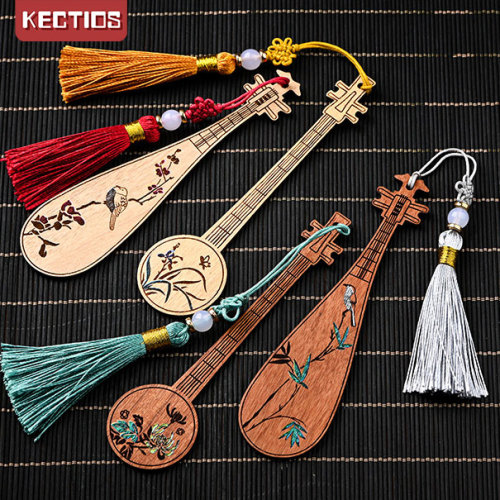【Kectios™】中國風紅木書簽 古典樂器書簽 琵琶彩繪書簽送同學創意禮物男女