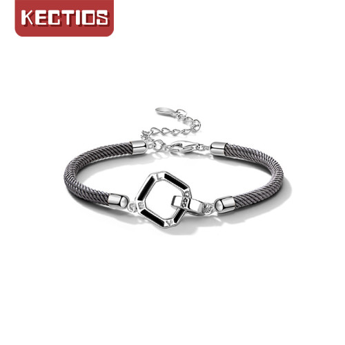 【Kectios™】情侶手鍊一對純銀款小眾設計簡約手繩編織刻字紀念禮物學生