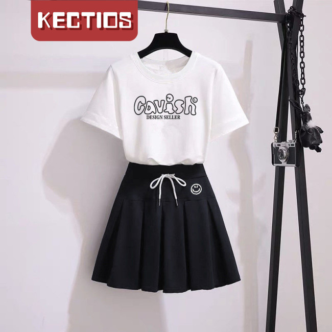【Kectios™】夏季新款裙子套裝女學生韓版寬鬆短袖t卹+短裙時尚兩件套