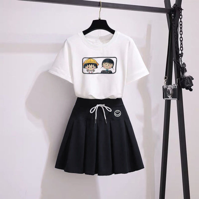 【Kectios™】夏季新款裙子套裝女學生韓版寬鬆短袖t卹+短裙時尚兩件套