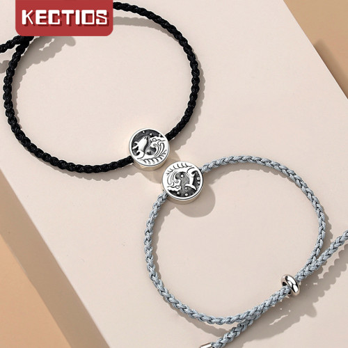 【Kectios™】原創鯨生有你情侶手鍊純銀做舊一對男女編織手繩設計情人節禮物