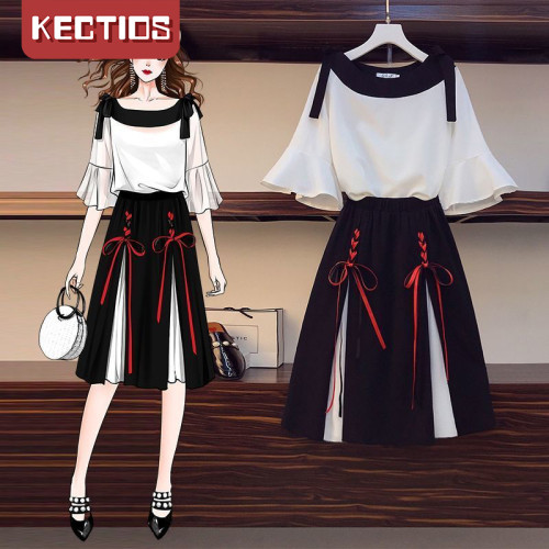 【Kectios™】 大碼女裝2021新款夏季時尚寬鬆遮肚子減齡顯瘦心機兩件套裝