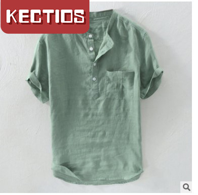 【Kectios™】夏季薄款短袖襯衫男寬鬆休閒半袖 小清新休閒綠色上衣服t桖