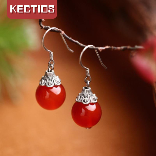 【Kectios™】瑪瑙耳環女復古個性耳墜簡約古風漢服耳飾民族風飾品