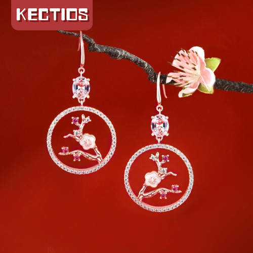 【Kectios™】S925銀耳鉤復古簡約宮廷風梅花耳環氣質長款玫瑰金女耳墜