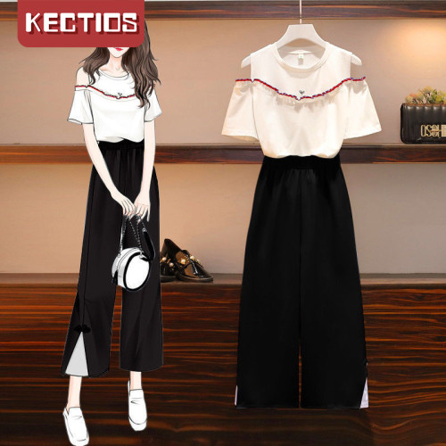【Kectios™】 大碼女裝2021新款夏季時尚寬鬆遮肚子減齡顯瘦心機兩件套裝