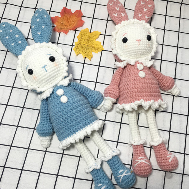 【Kectios™】鉤針diy材料包毛線編織玩偶娃娃鉤針編織diy手工情侶長耳兔子