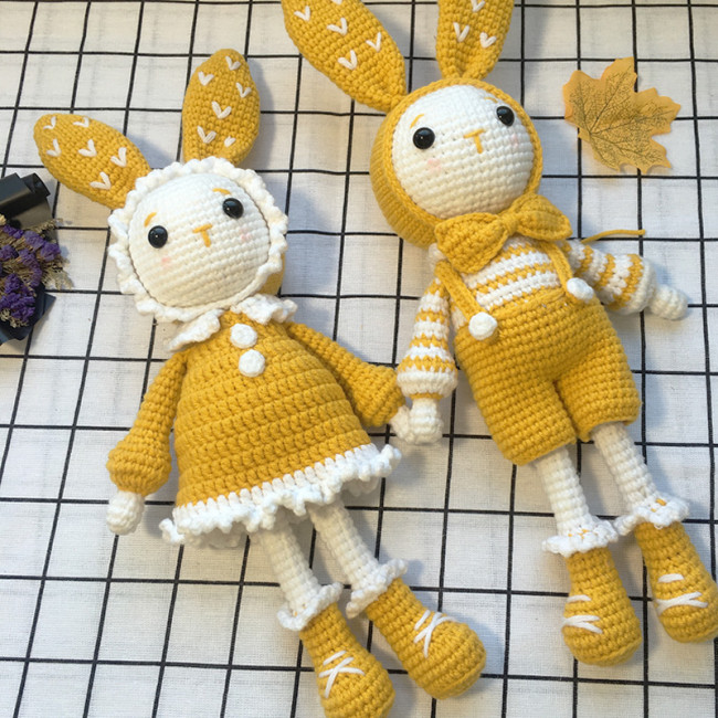 【Kectios™】鉤針diy材料包毛線編織玩偶娃娃鉤針編織diy手工情侶長耳兔子