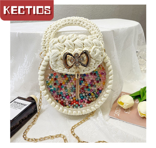【Kectios™】泫雅編織包手工diy材料包流蘇蝴蝶結單肩斜挎包透明女包自製成品
