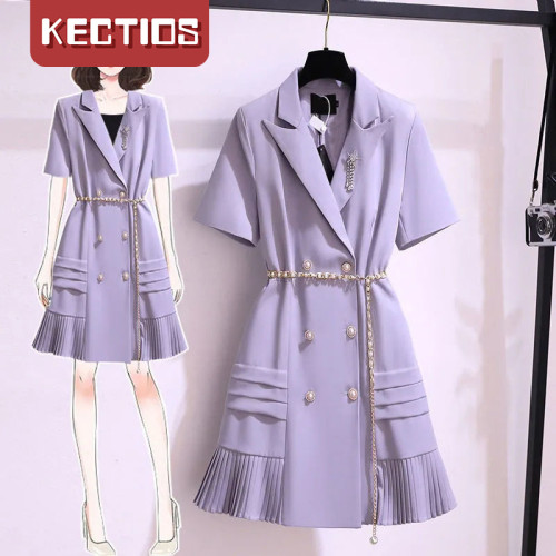 【Kectios™】連衣裙設計感小眾夏裝2021年新款女胖妹妹顯瘦高階氣質西裝裙