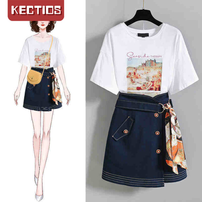 【Kectios™】大碼女裝炸街減齡時尚套裝2021年夏季新款氣質女神範短裙子兩件套
