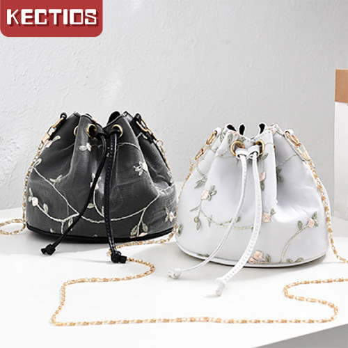 【Kectios™】迷你水桶小包包女2021新款韓版潮流單肩斜挎繡花【成品】