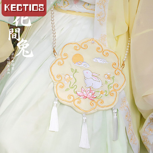 【Kectios™】漢服包刺繡古風布包單肩珍珠斜跨包包