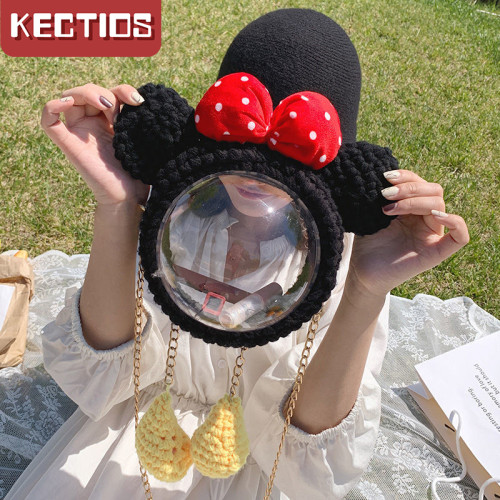 【Kectios™】網紅創意禮物自製手工編織包包diy材料包米奇透明小圓包手織包
