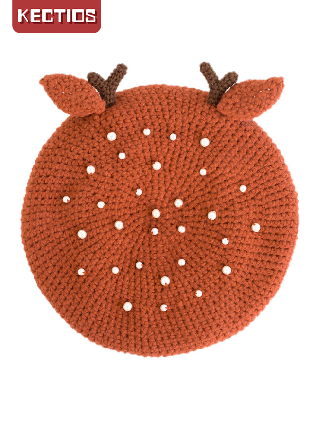 【Kectios™】小鹿貝雷帽手工diy鉤針編織帽子聖誕節中粗毛線團材料包譱