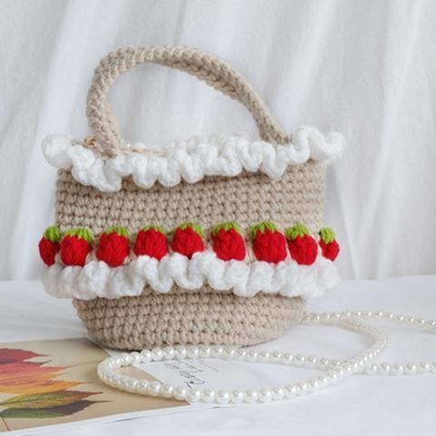【Kectios™】手工包包diy材料包編織自製鉤針奶油草莓包手提斜跨毛線包含教程
