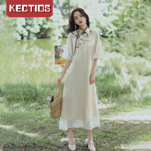 【Kectios™】國風刺繡禮服氣質改良旗袍女夏連衣裙