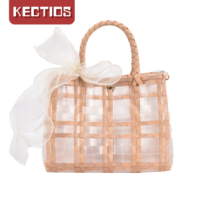 【Kectios™】手工編織包包材料包果凍包編條自製草編包透明手提包珍珠絲帶禮物