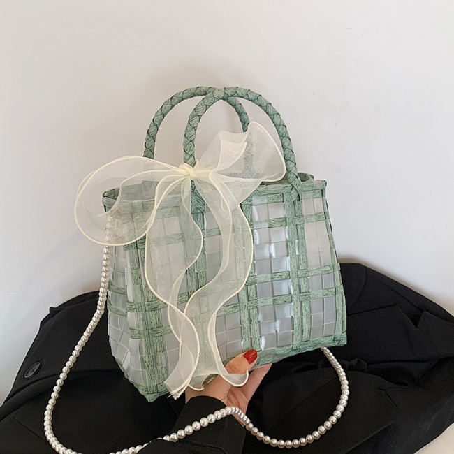 【Kectios™】手工編織包包材料包果凍包編條自製草編包透明手提包珍珠絲帶禮物