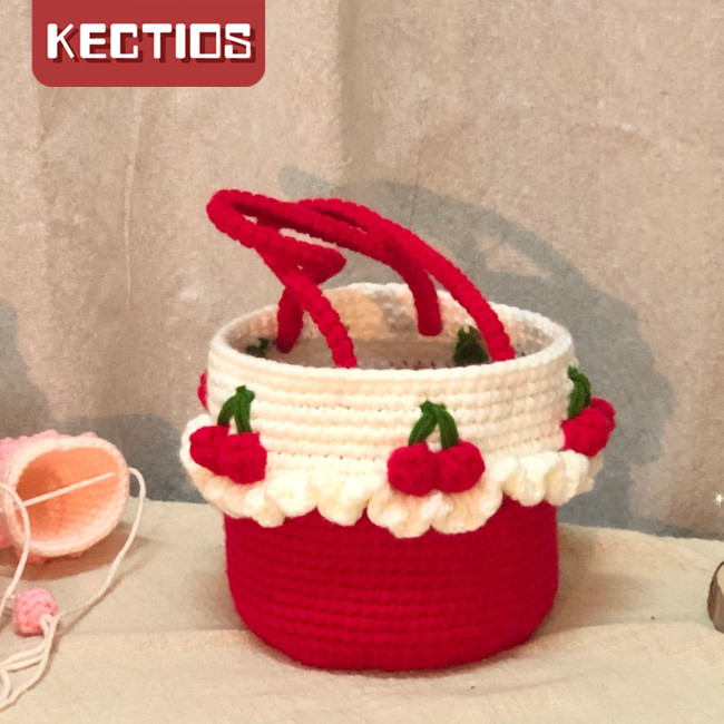 【Kectios™】奶油櫻桃手提籃編織包水桶包材料包diy鉤針新手簡單網紅可愛