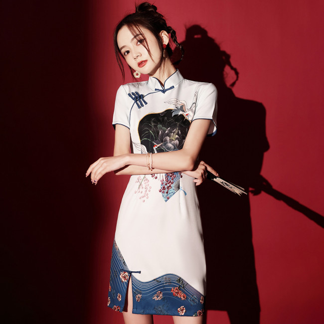 【Kectios™】國潮旗袍女2021新款夏季年輕款中國風復古小個子日常短款連衣裙