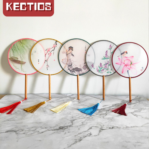 【Kectios™】多款式單面宮扇美女扇子古風團扇圓形花鳥扇子舞蹈扇成品