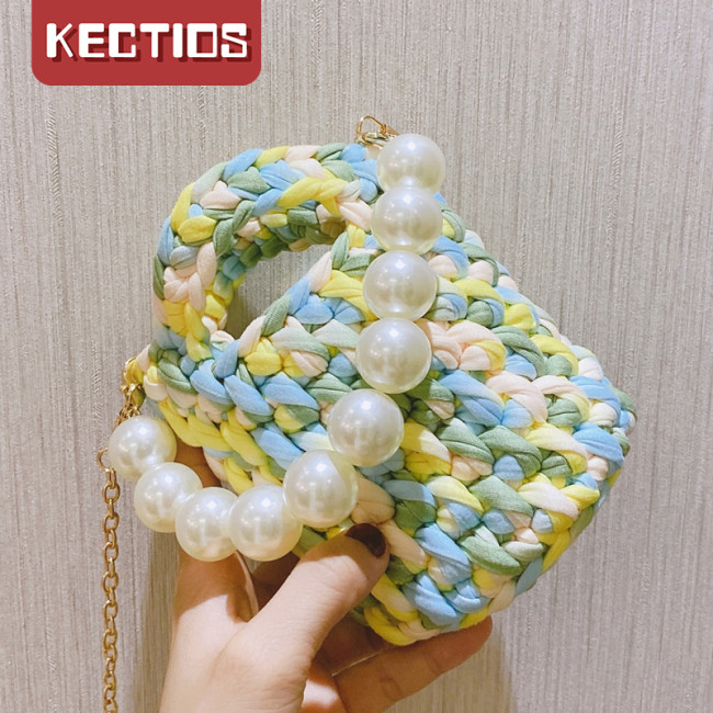 【Kectios™】珍珠手工包包編織diy材料包小眾自製女包新款布條單肩斜挎包