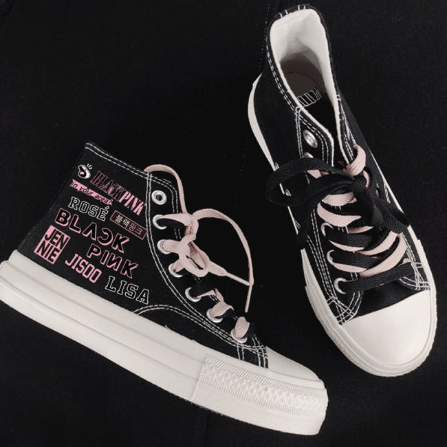 【Kectios™】BLACKPINK周邊應援春季rose新款高幫帆布鞋甜酷風板鞋