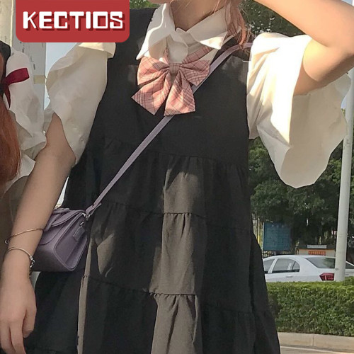 【Kectios™】夏季新款學院風可愛蝴蝶結襯衫+背帶連衣裙女學生寬鬆百搭兩件套