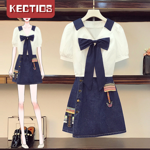 【Kectios™】減齡襯衫牛仔半身裙兩件套裝夏季【5天內發貨】