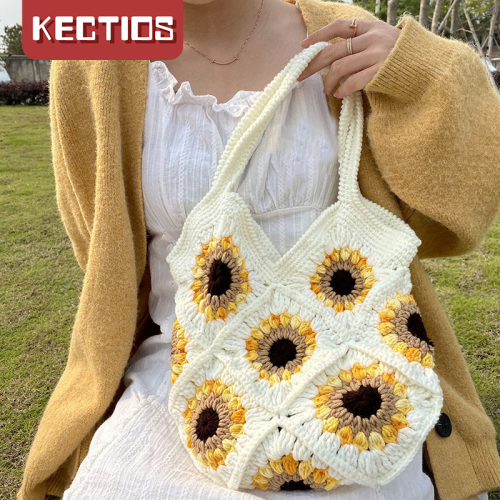 【Kectios™ 】DIY包包手工編織包blue可愛女向日葵包毛線包孕媽打發時間材料包
