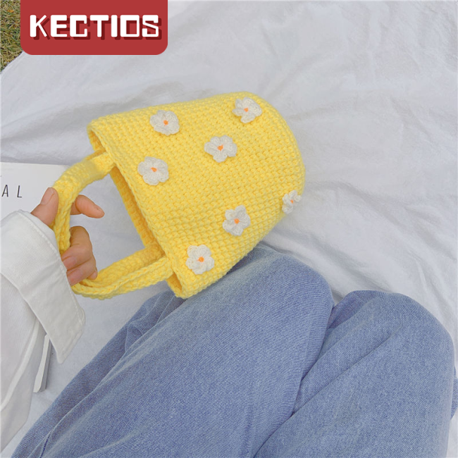 【Kectios™ 】手工編織毛線鉤針水桶包手提包小花包包diy材料包自製禮物送閨蜜