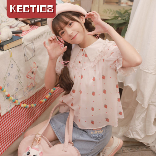 【Kectios™ 】娃娃領襯衫夏薄款韓版溫柔風甜美減齡上衣2021年新款