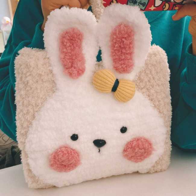 【Kectios™ 】手工編織包包絨絨線鉤針毛線diy材料包可愛的兔兔手提包斜挎包