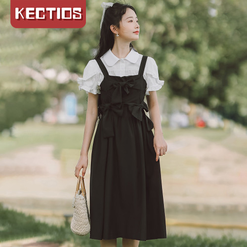 【Kectios™ 】減齡襯衫背帶套裝連衣裙女裝夏季2021年新款學院風裙子小清新甜美