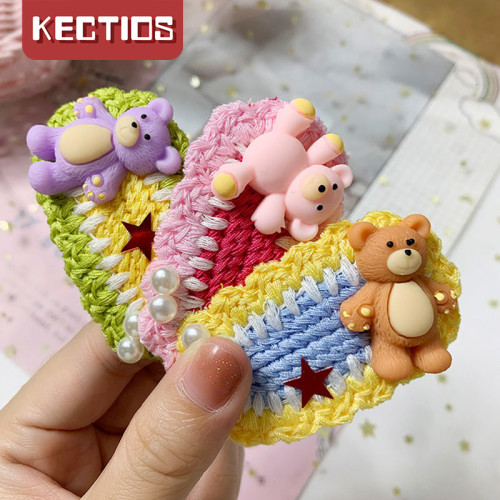 【Kectios™】韓版毛線針織卡通髮夾小熊發卡