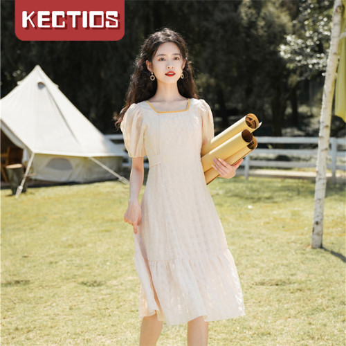 【Kectios™】溫柔風茶歇裙法式甜美泡泡袖連衣裙新款春仙女氣質小裙子女夏長裙