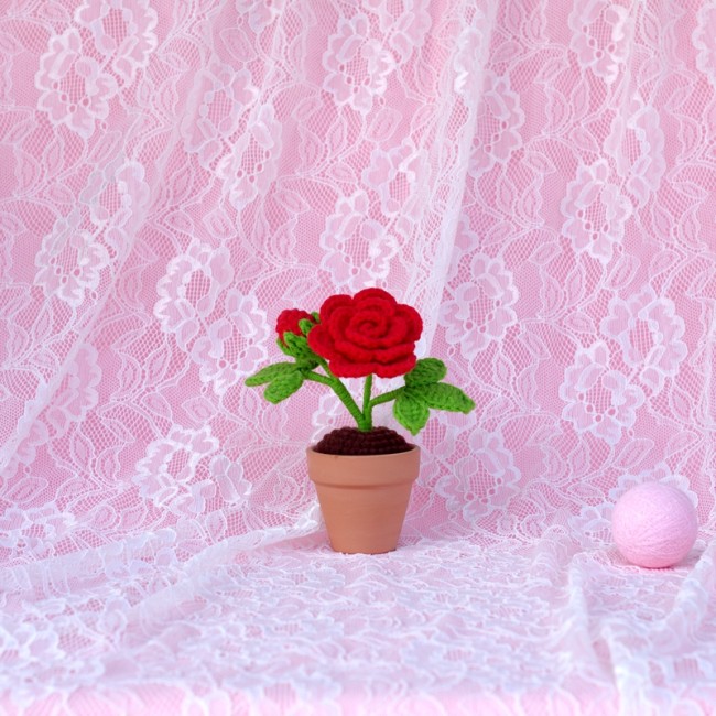 【Kectios™】diy鉤針手工毛線盆栽 玫瑰向日葵蘑菇小雛菊材料包