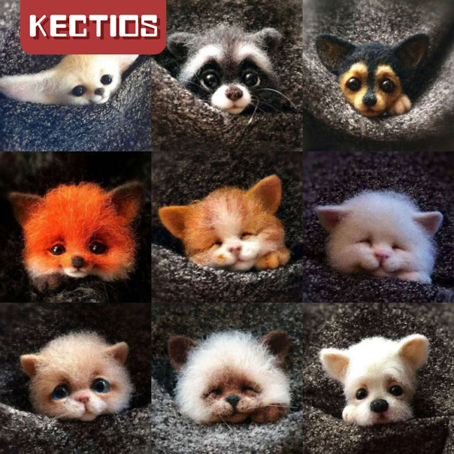 【Kectios™】羊毛氈戳戳樂手工DIY材料包貓咪 狐狸杜賓狗浣熊動物胸針材料包