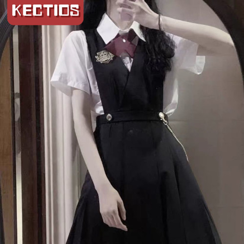 【Kectios™】套裝女夏2021新款穿搭大碼女裝胖mm洋氣襯衫顯瘦背帶連衣裙兩件套