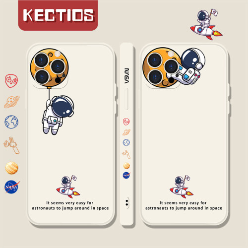 【Kectios™】側邊卡通宇航員手機殼 全包液態硅膠軟殼