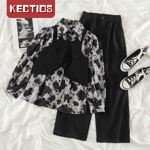 【Kectios™】復古港味水墨紮染印花寬鬆休閒襯衫上衣女夏裝設計感小眾長袖襯衣