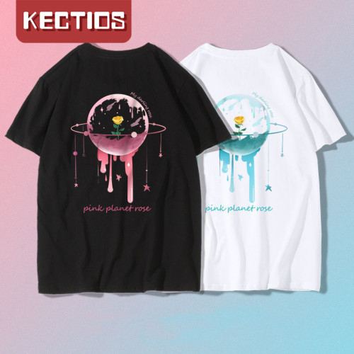 【Kectios™  】夏季新款情侶超火網紅玫瑰星球情侶T恤寬鬆