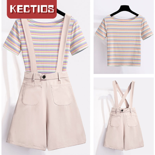 【Kectios™  】背帶褲套裝女洋氣減齡赫本輕熟風小個子夏裝搭配顯高小香風兩件套