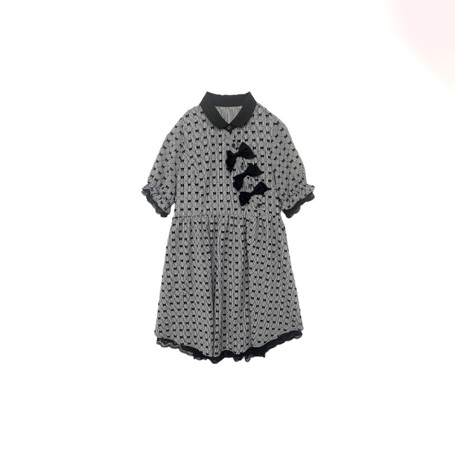 【Kectios™  】日系古著感vintage裙子復古甜美蝴蝶結灰色連衣裙女夏【7月10日之前发货】预售