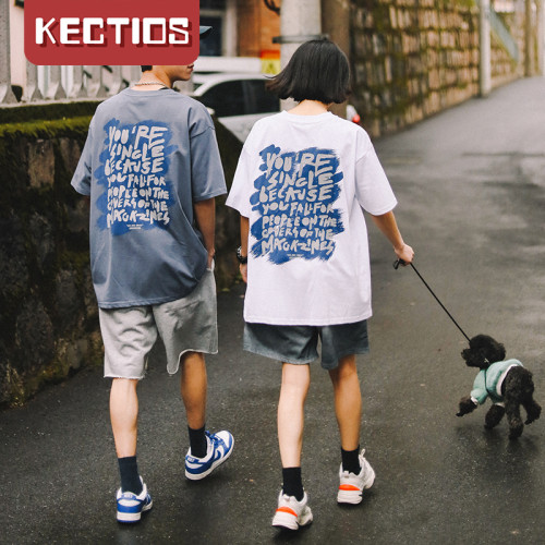 【Kectios™  】2021原創潮牌ins塗鴉印花圓領T恤情侶寬鬆夏季短袖