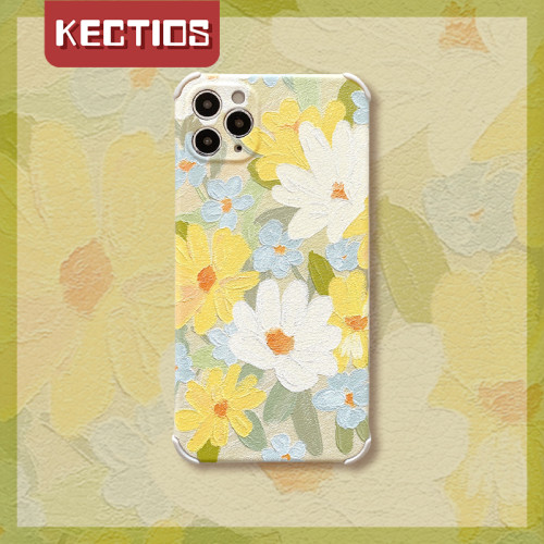 【Kectios™  】皮質油畫小黃花手機殼 清新自然甜美簡約軟殼
