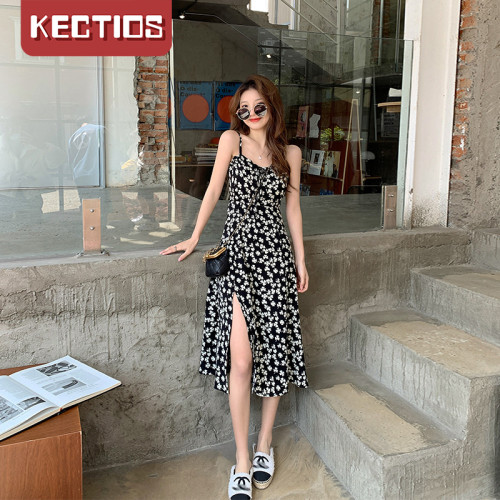 【Kectios™  】吊帶連衣裙女2021春夏法式中長款雪紡碎花裙子