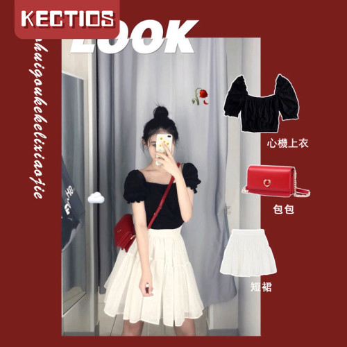 【Kectios™  】2021夏季新款鬼馬少女ins可鹽可甜短袖上衣+小心機短裙子兩件套裝